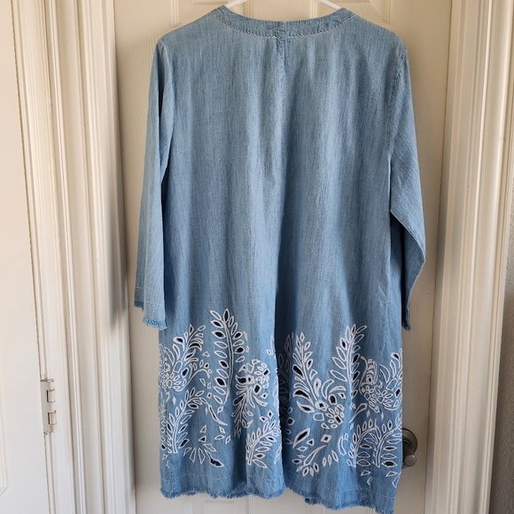 Chico's Women's Indigo Eyelet Topper 3/4 Sleeve Jacket Duster Size 3 NWT - Picture 10 of 10